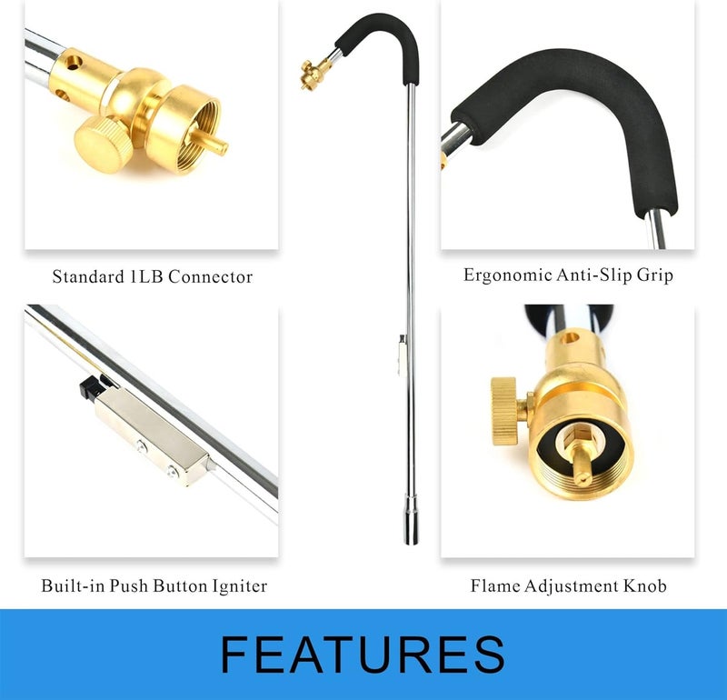 Campfire Propane Torch Weed Burner Propane Weed Torch with Turbo Trigger Push Button Igniter,Garden Torch for Weeds for Roof Asphalt,Ice Snow,Road Marking,Charcoal - Image 5
